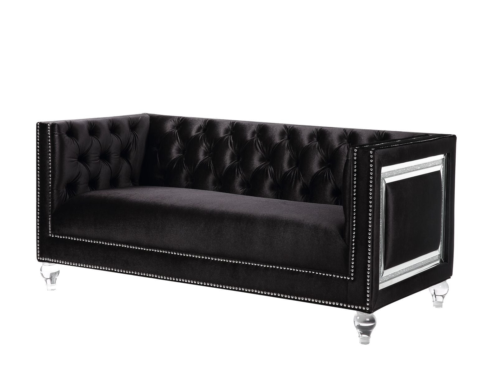 67" Black And Silver Velvet Love Seat And Toss Pillows