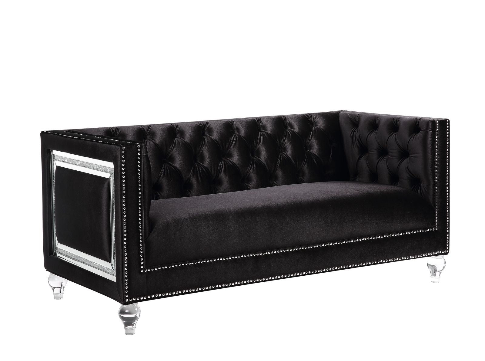 67" Black And Silver Velvet Love Seat And Toss Pillows