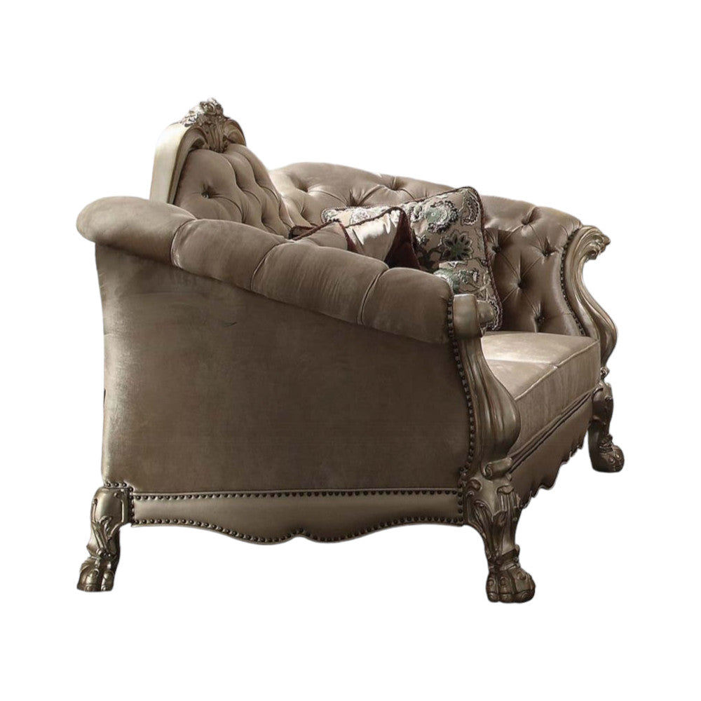 73" Bone Velvet Velvet Love Seat And Toss Pillows