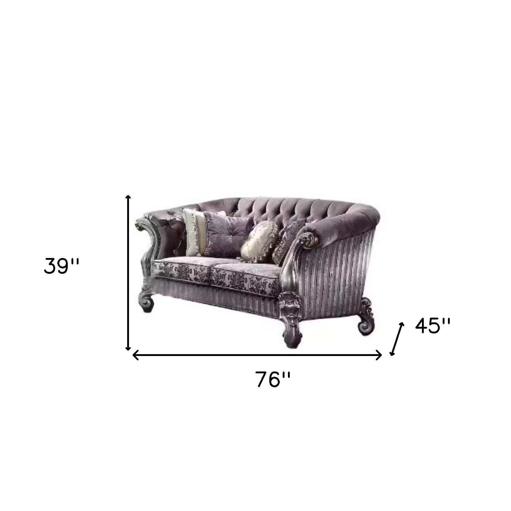 76" Purple And Platinum Velvet Love Seat And Toss Pillows