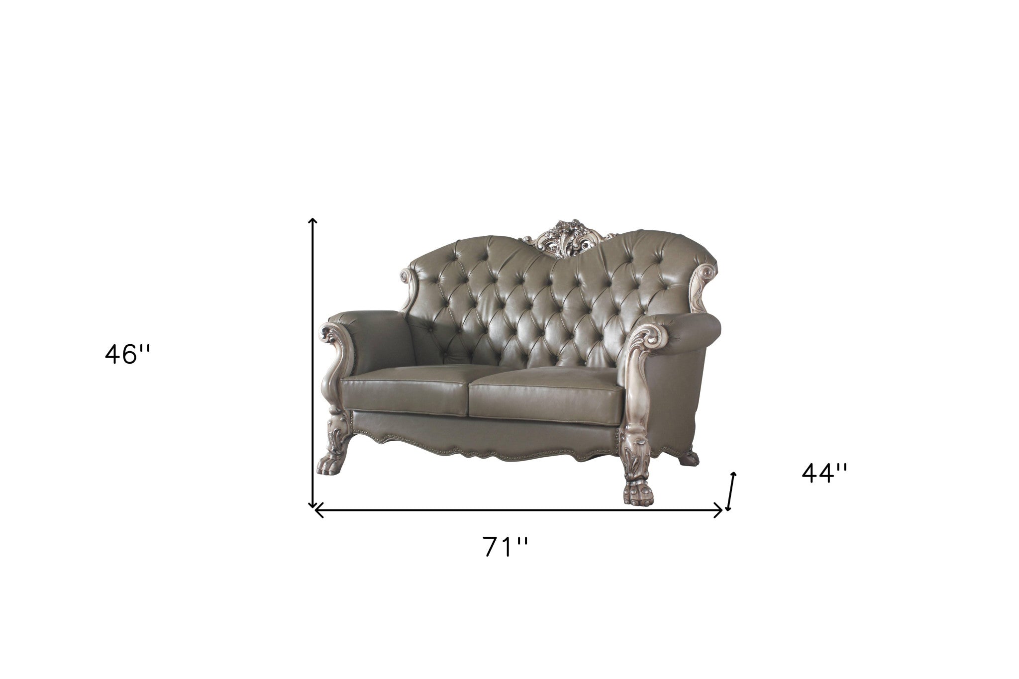 71" Patina And Bone Faux Leather Love Seat And Toss Pillows