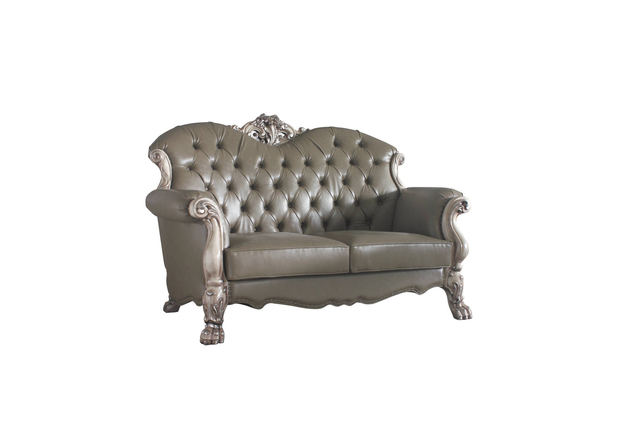 71" Patina And Bone Faux Leather Love Seat And Toss Pillows