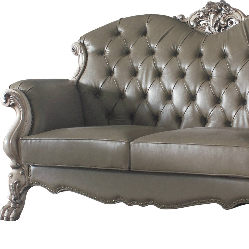 71" Patina And Bone Faux Leather Love Seat And Toss Pillows