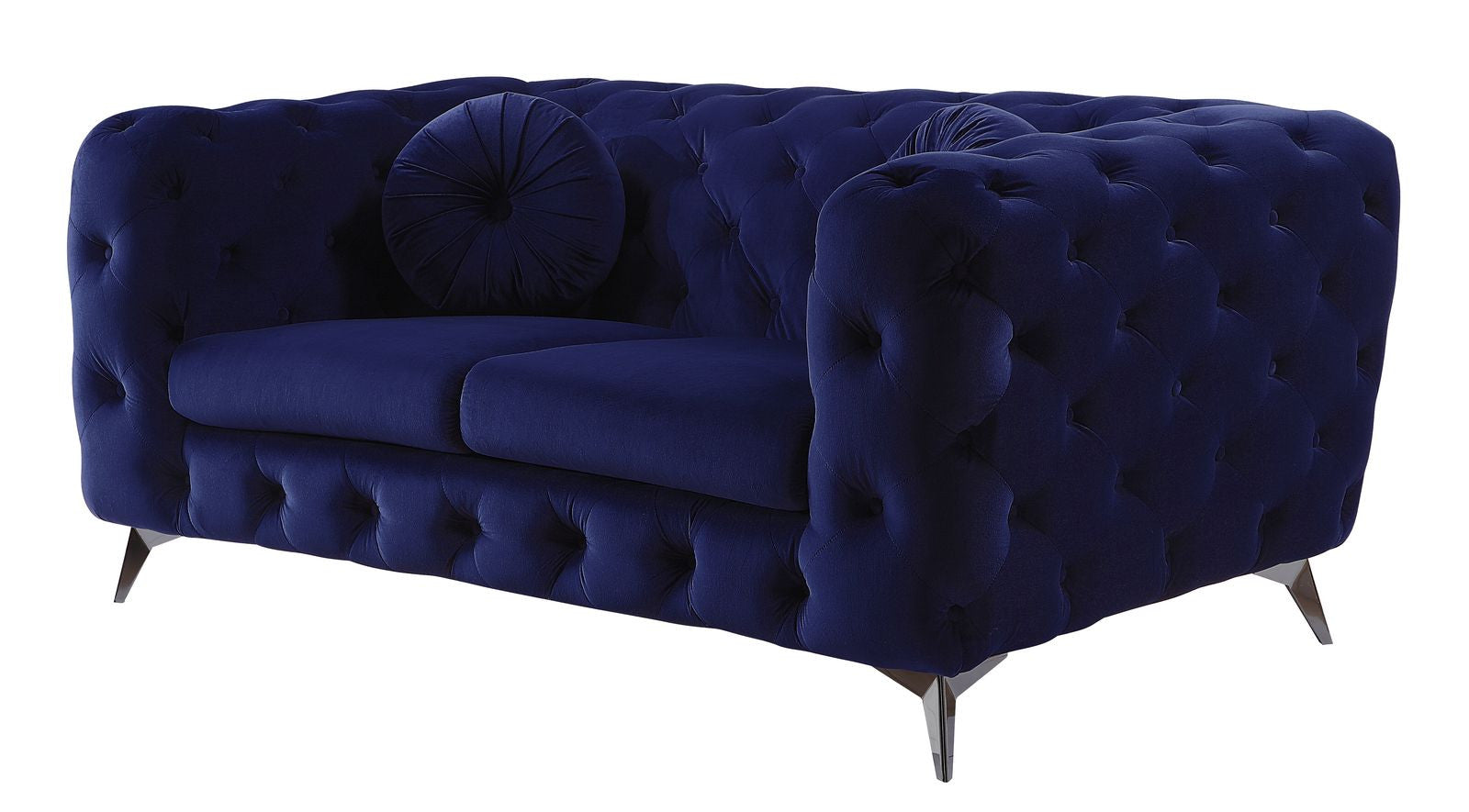 72" Blue And Silver Velvet Love Seat