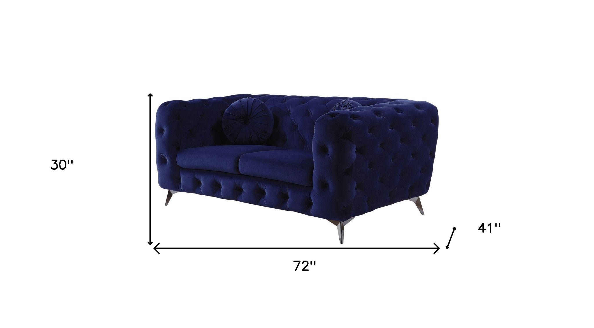 72" Blue And Silver Velvet Love Seat