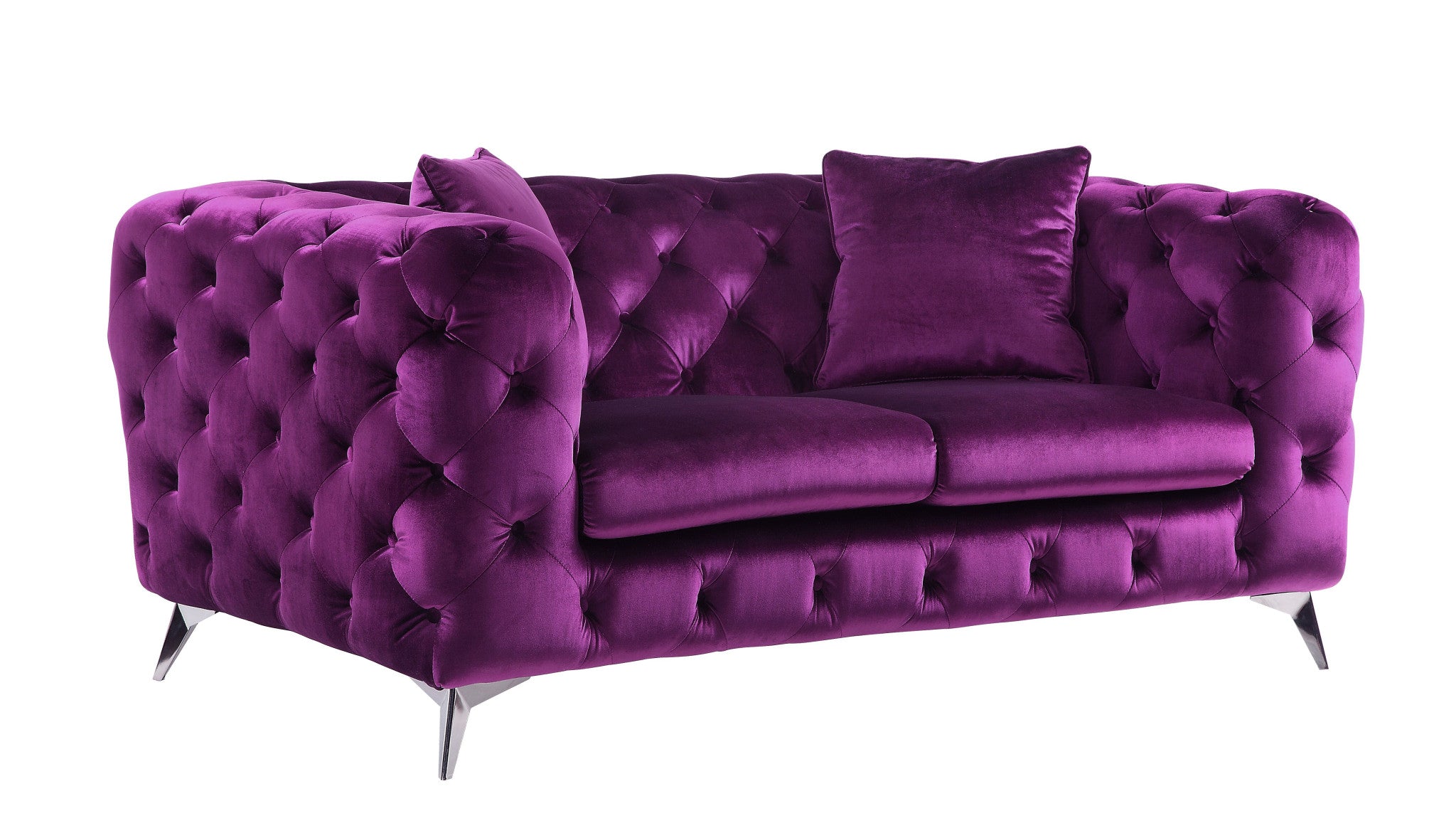 72" Purple And Silver Velvet Love Seat