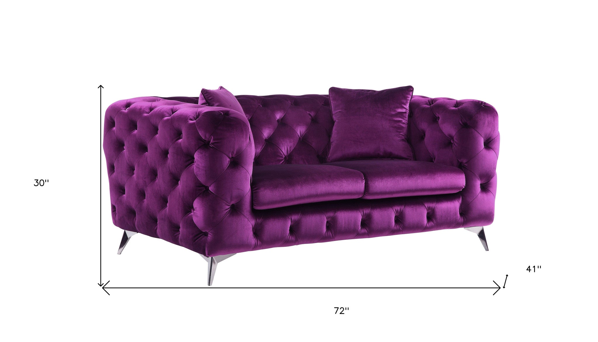 72" Purple And Silver Velvet Love Seat