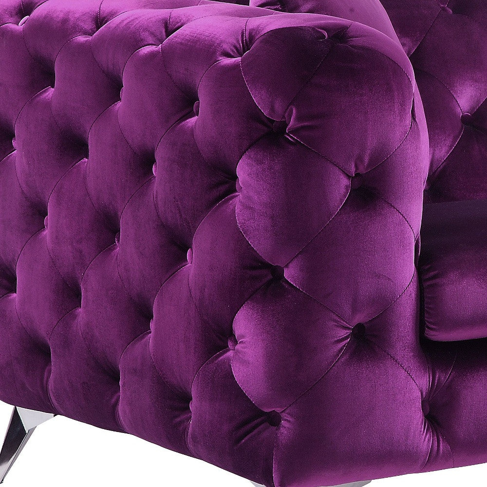 72" Purple And Silver Velvet Love Seat