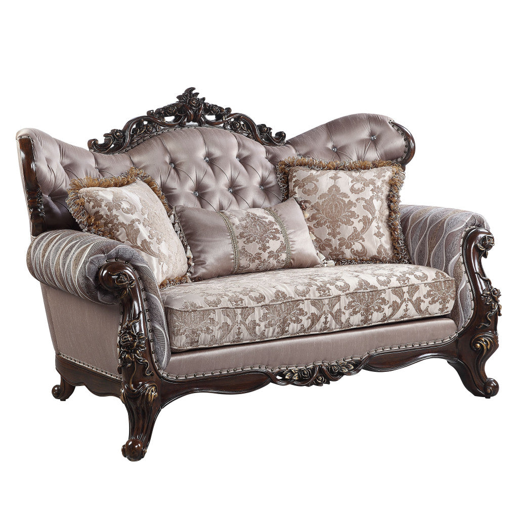 70" Pink And Brown Love Seat And Toss Pillows