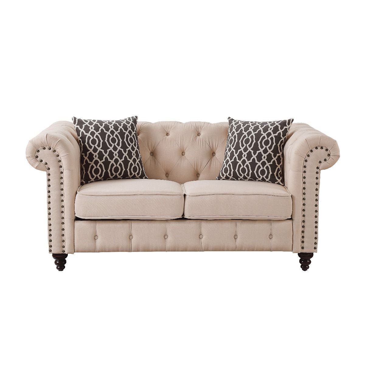 67" Beige 100% Linen And Black Love Seat