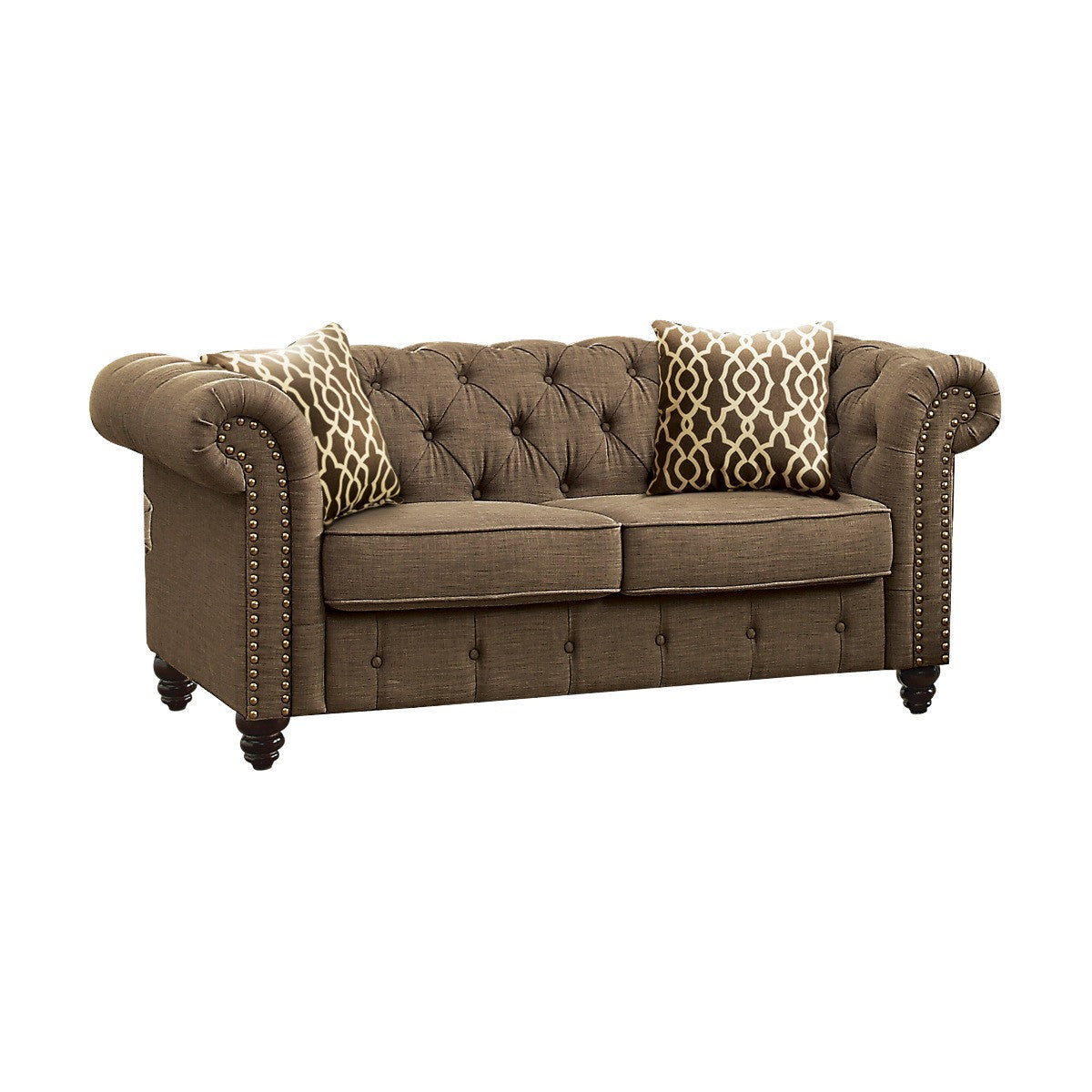 67" Brown 100% Linen And Black Love Seat