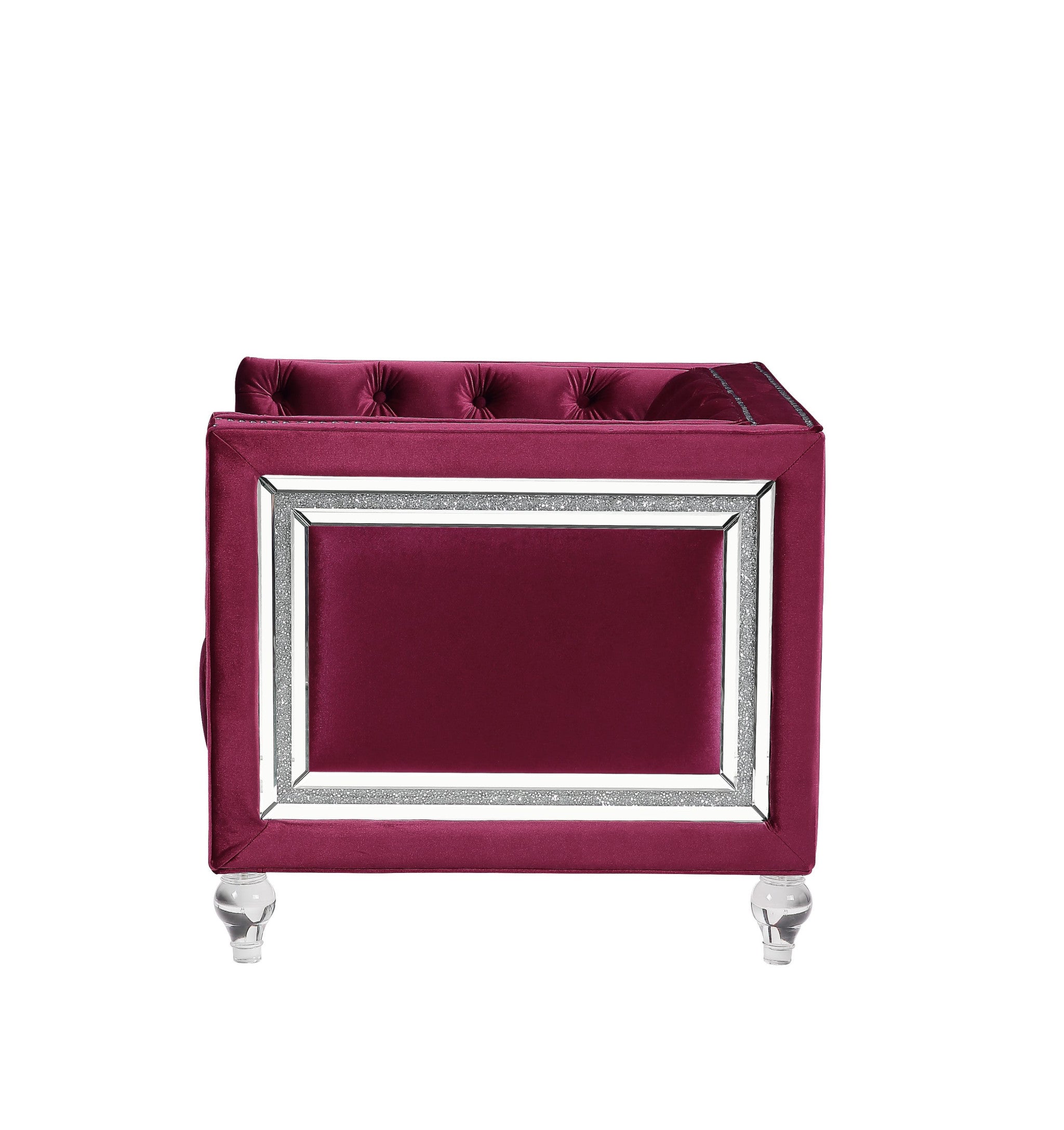 40" Burgundy Velvet And Black Tufted Arm Chair