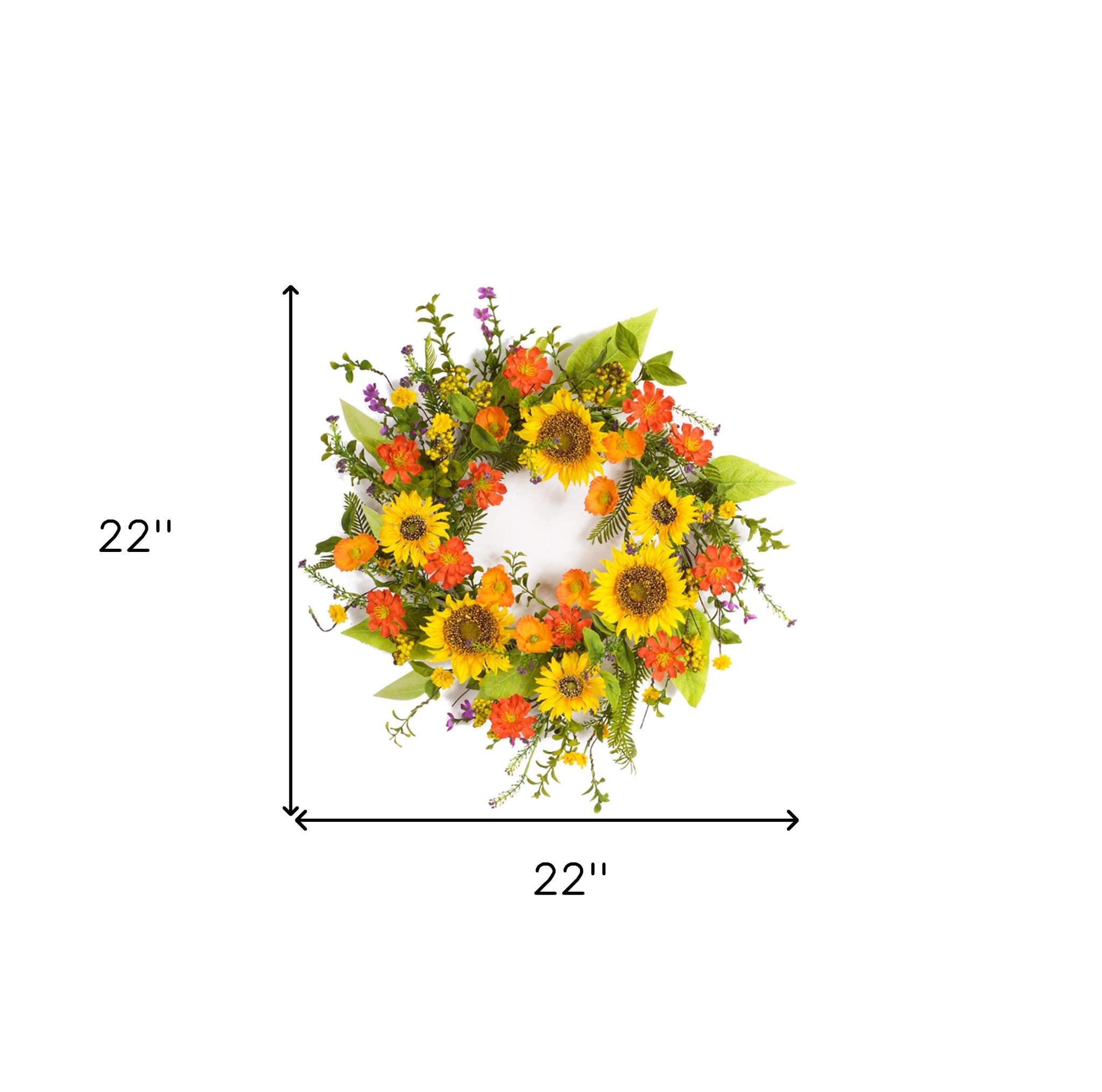 22" Green and Yellow Artificial Summer Sunflower Wreath