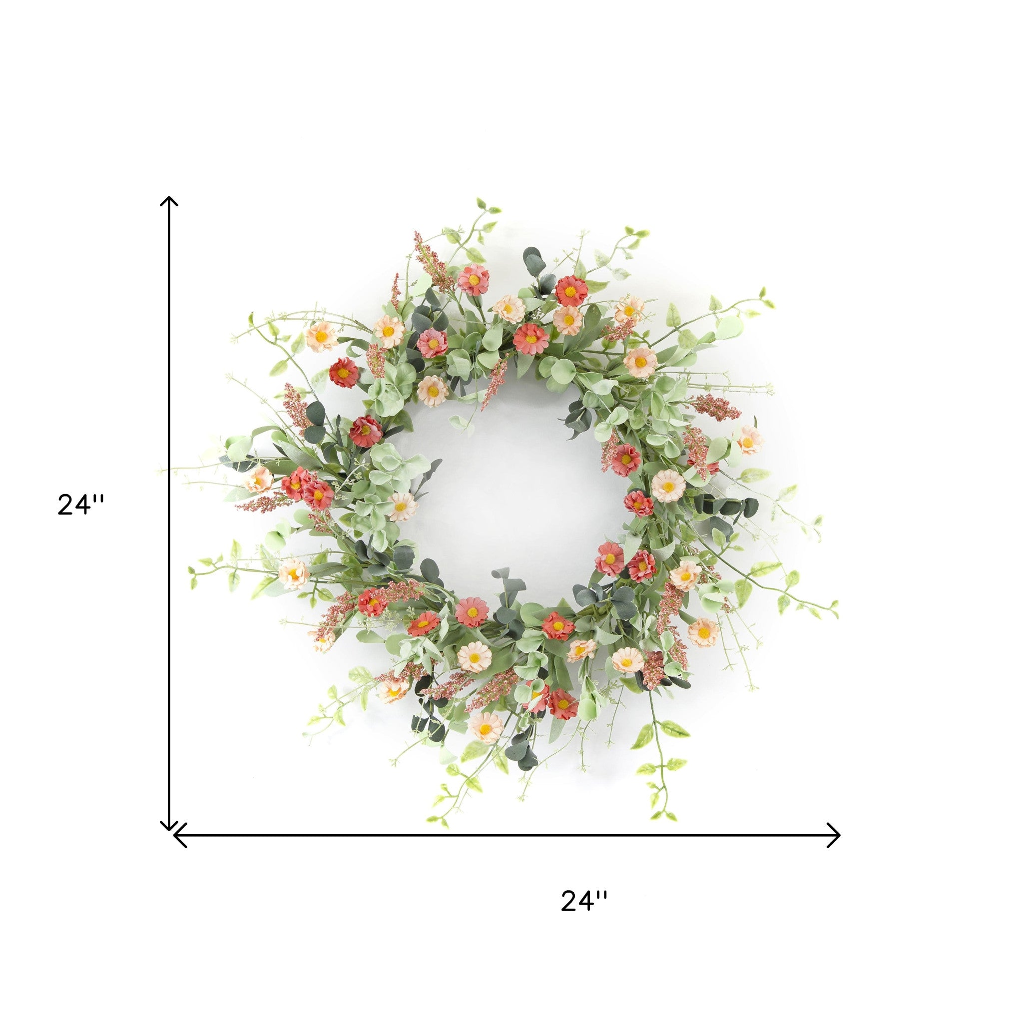 24" Pink and Green Artificial Spring Daisy Wreath