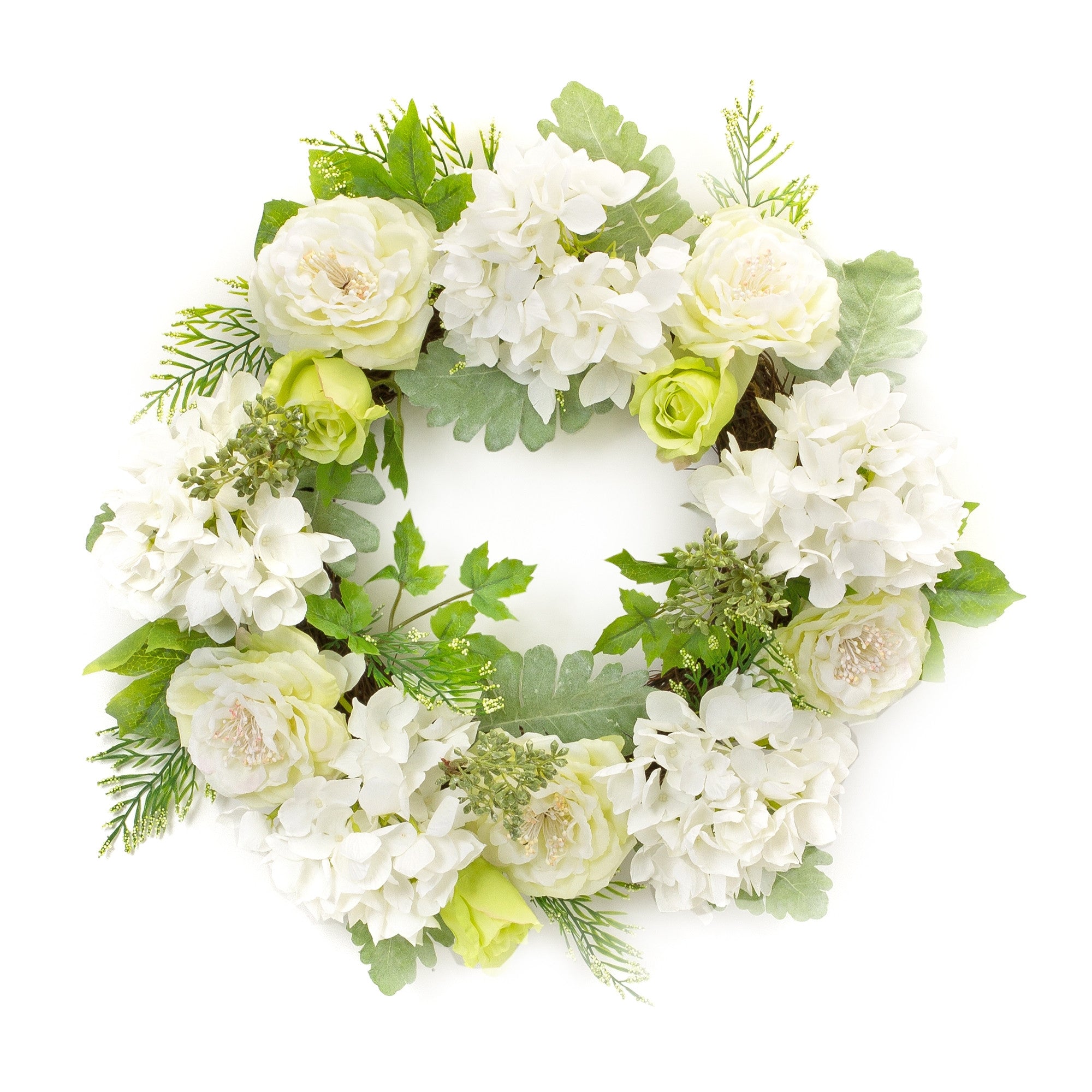 21" Green and White Artificial Mixed Assortment Wreath