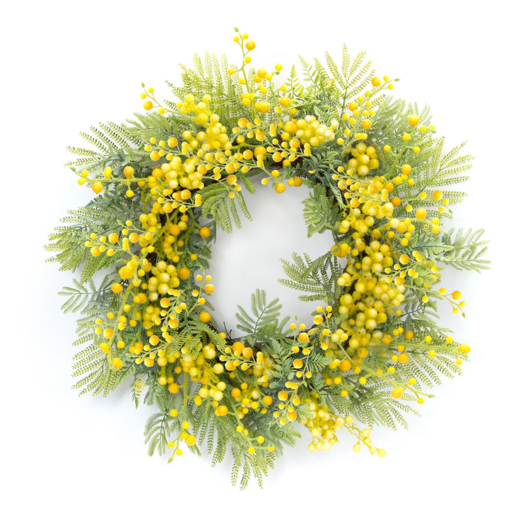 27" Green and Yellow Fern Artificial Wreath