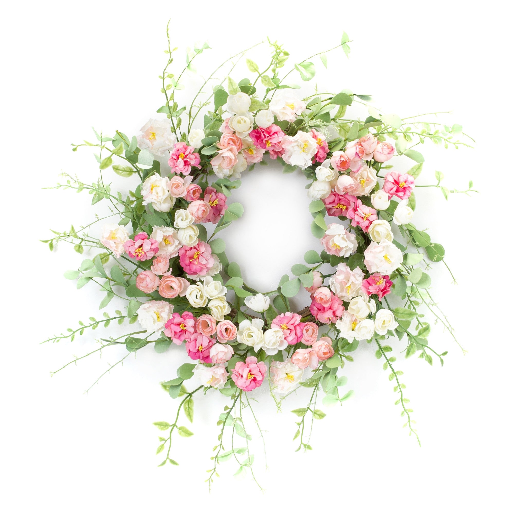 23" Pink and Green Artificial Peony Wreath