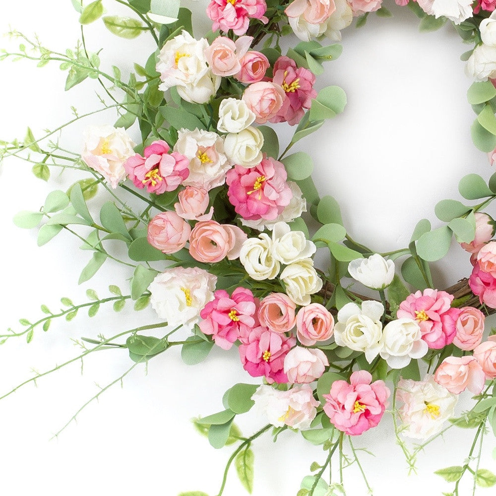 23" Pink and Green Artificial Peony Wreath