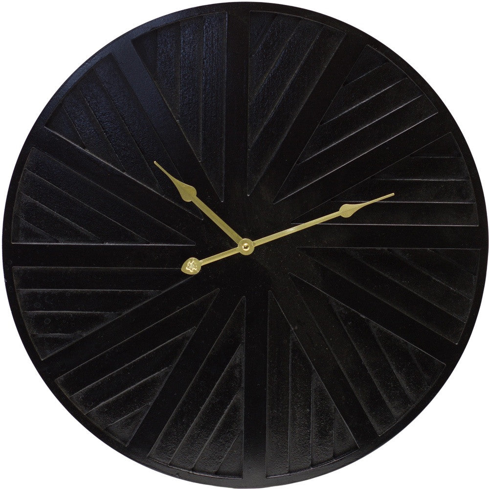 20" Circle Black Wood and Solid Wood Analog Wall Clock