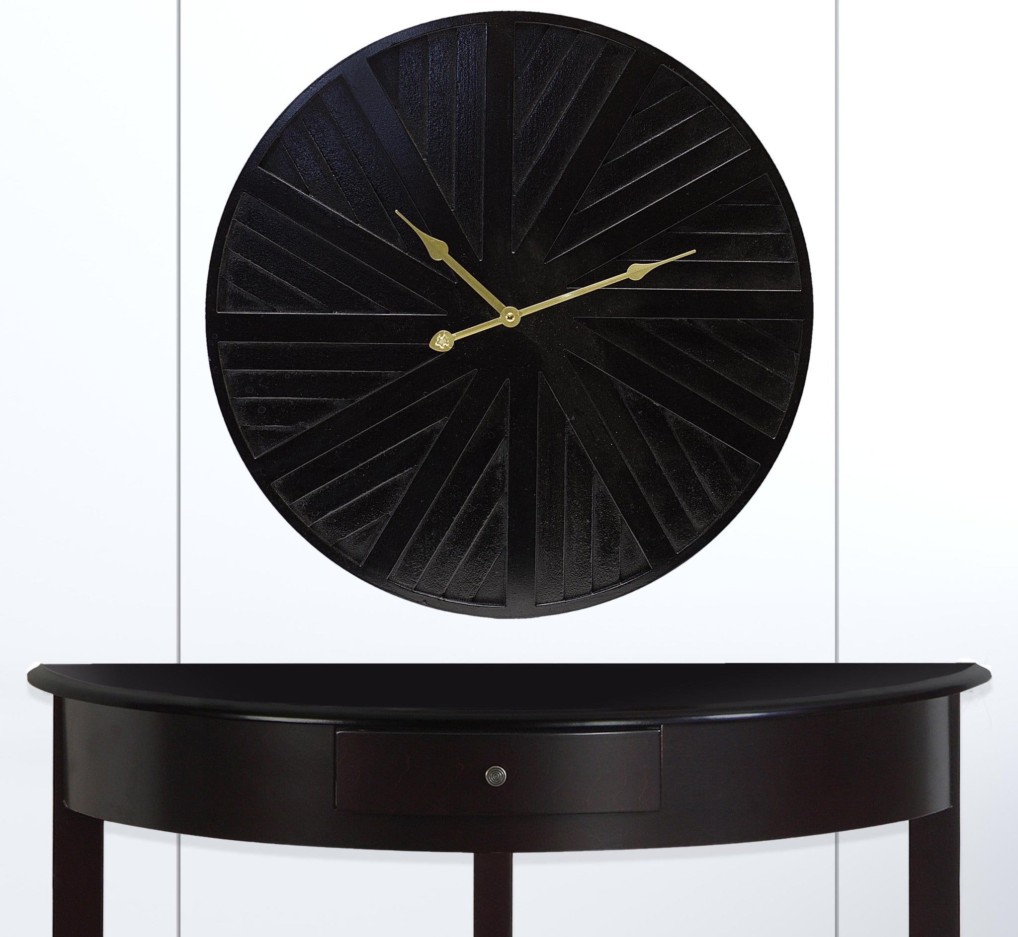 20" Circle Black Wood and Solid Wood Analog Wall Clock