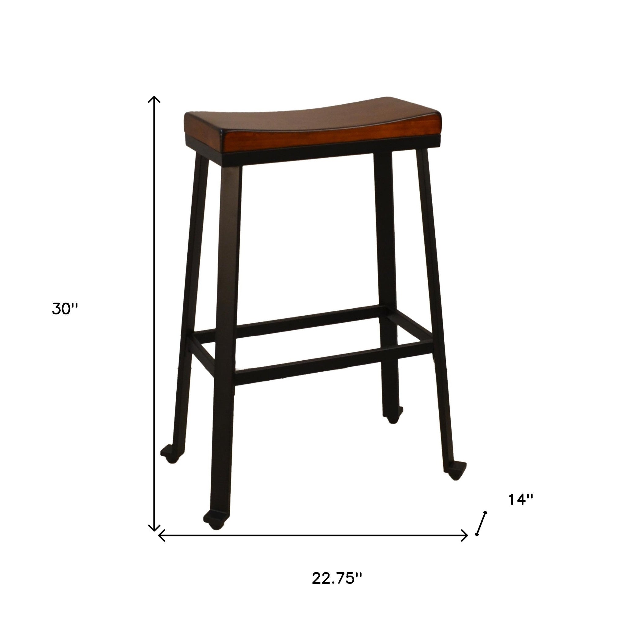 30" Chestnut And Black Steel Backless Bar Height Bar Chair