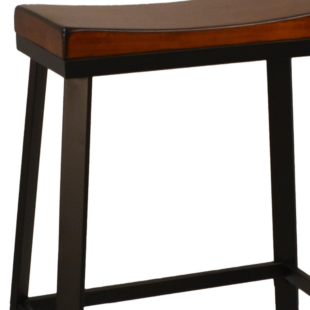 30" Chestnut And Black Steel Backless Bar Height Bar Chair