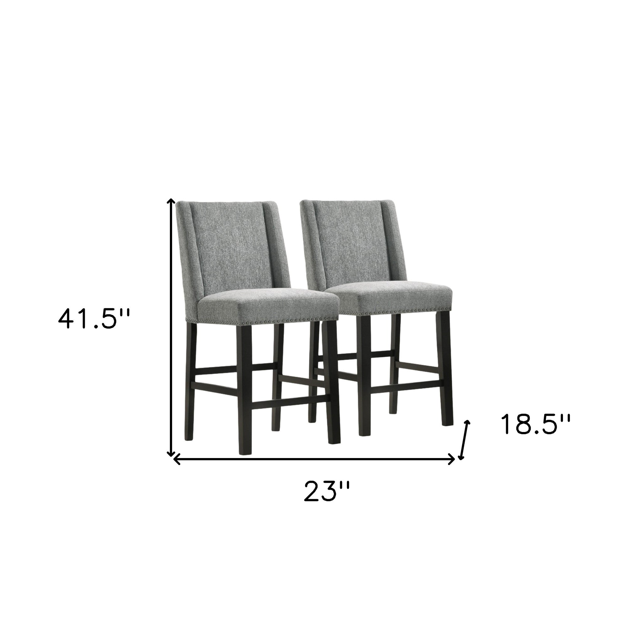 Set of Two 42" Charcoal And Espresso Solid Wood Bar Chairs