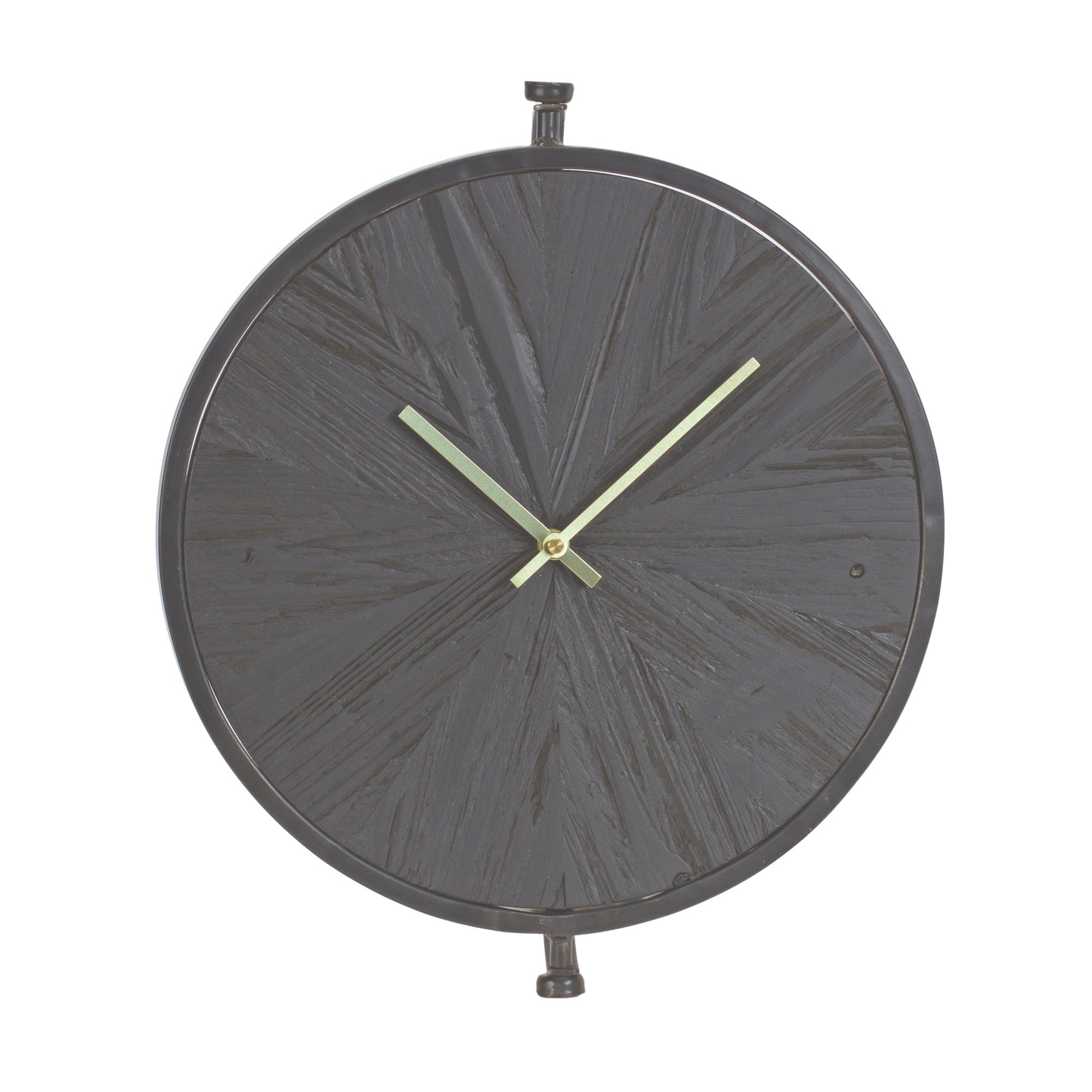 18" Circle Black Wood and Solid Wood Analog Wall Clock