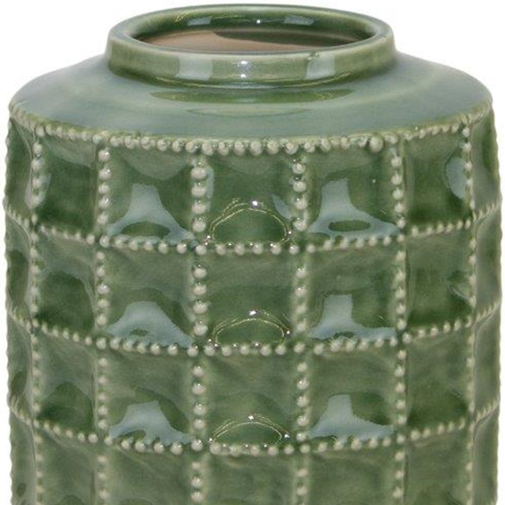 7" Green Terracotta Geometric Cylinder Table Vase