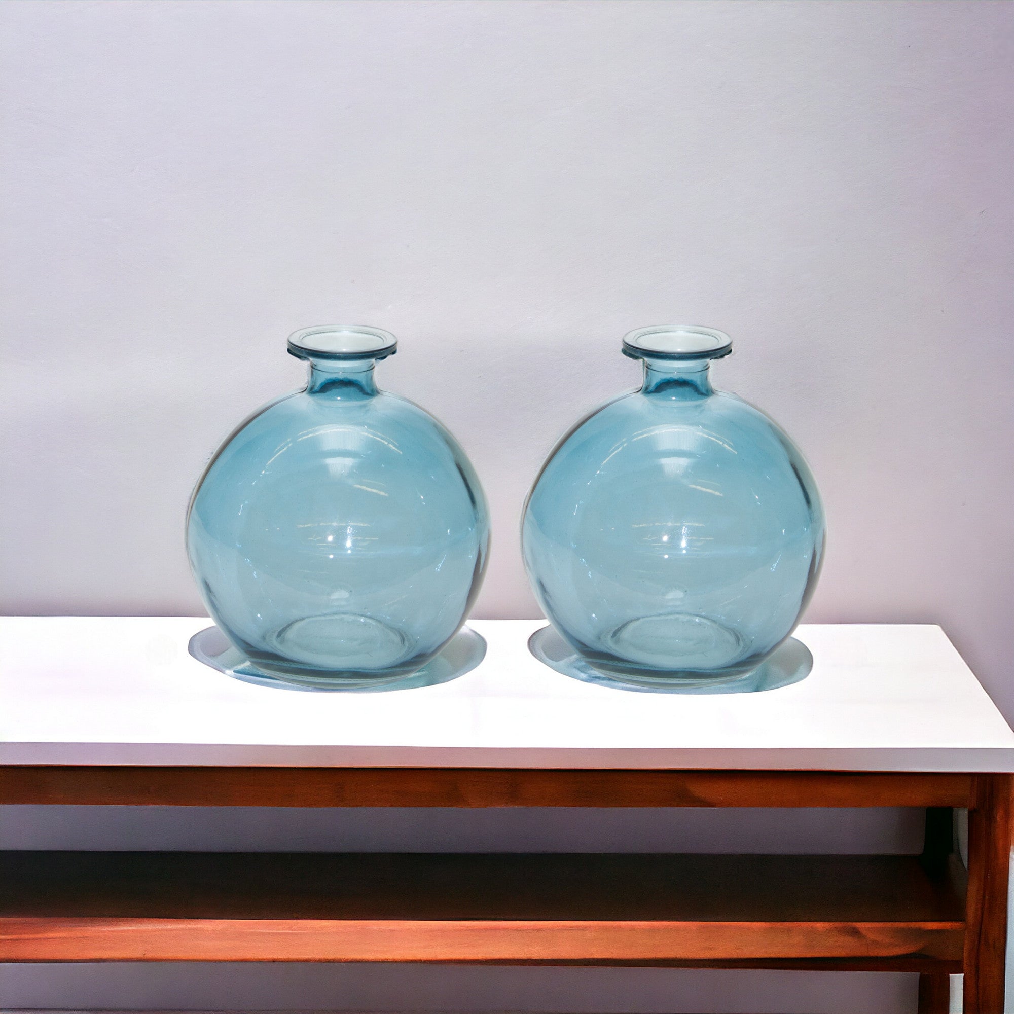 Set of two 6" Crystal Glass Blue Round Table Vase