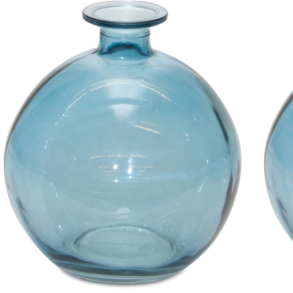 Set of two 6" Crystal Glass Blue Round Table Vase