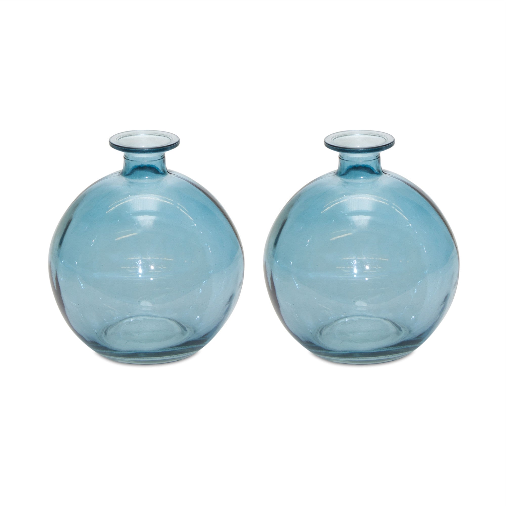 Set of Two Blue Glass Round Table Vase