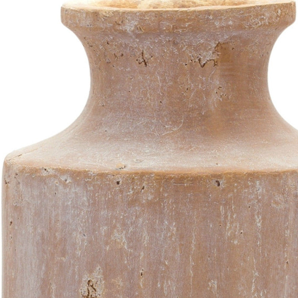 19" Beige Terracotta Cylinder Floor Vase