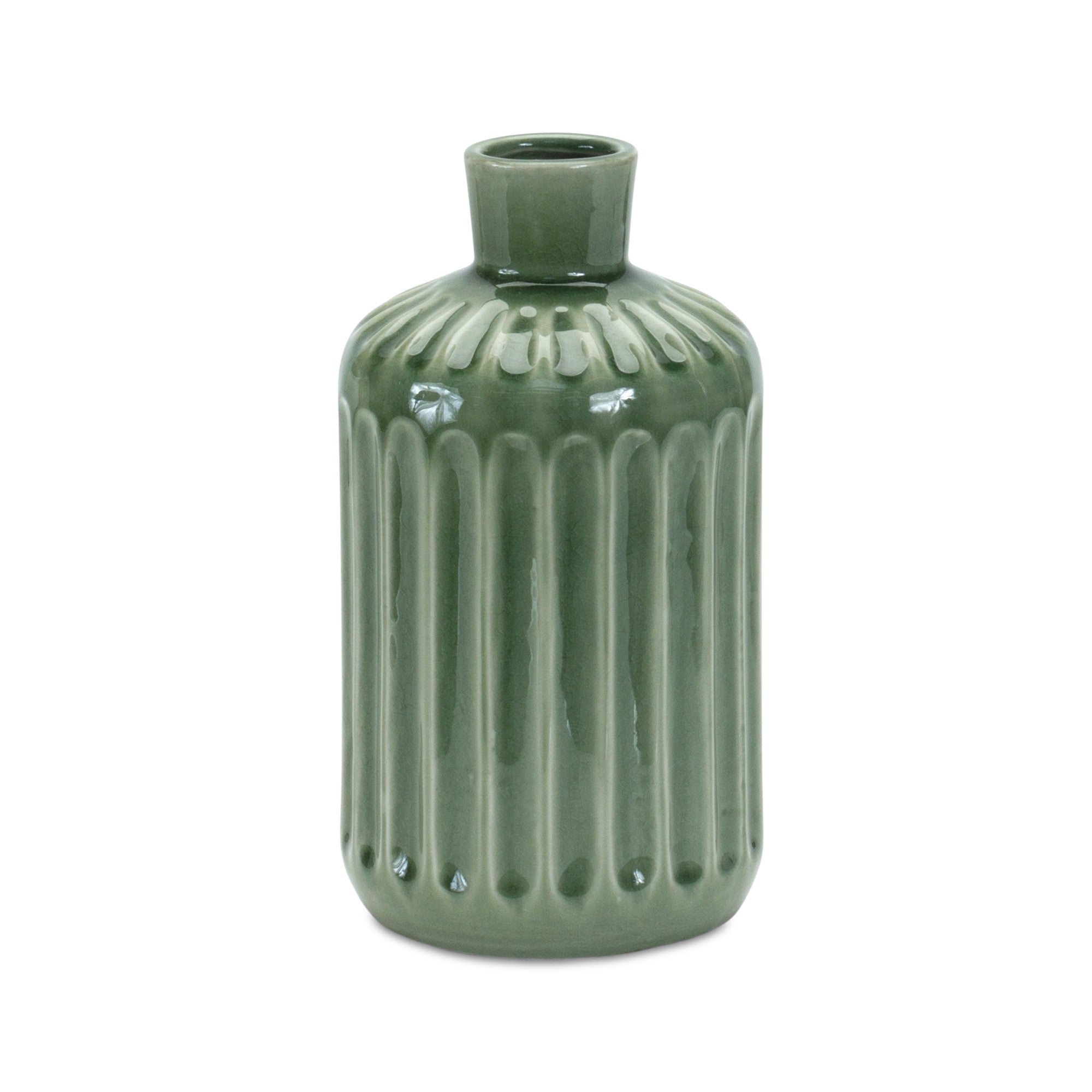 9" Green Terracotta Striped Bud Table Vase