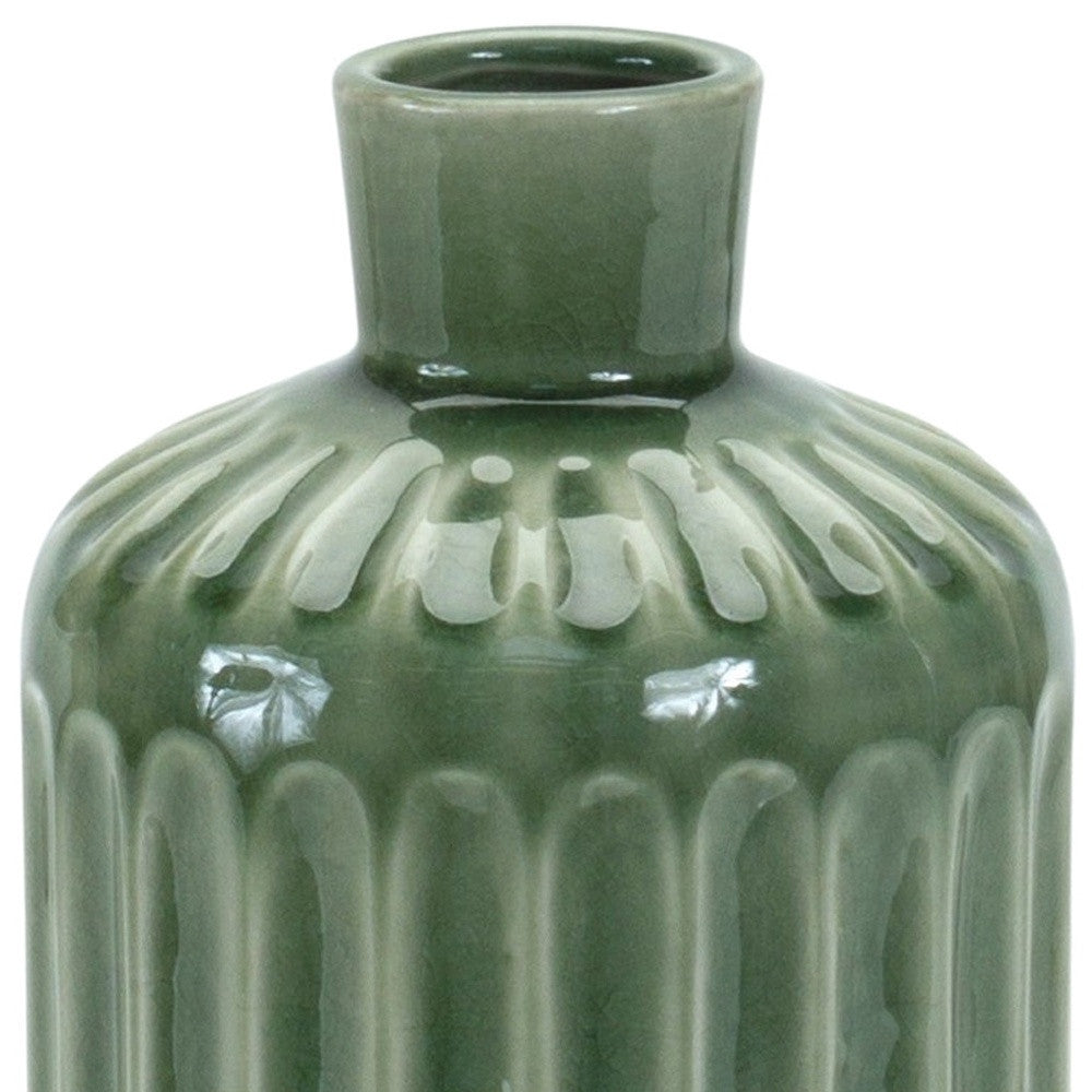 9" Green Terracotta Striped Bud Table Vase