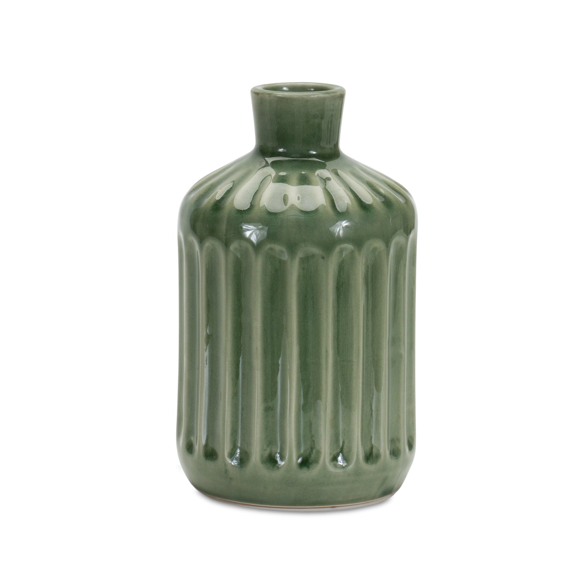 7" Green Terracotta Striped Bud Table Vase