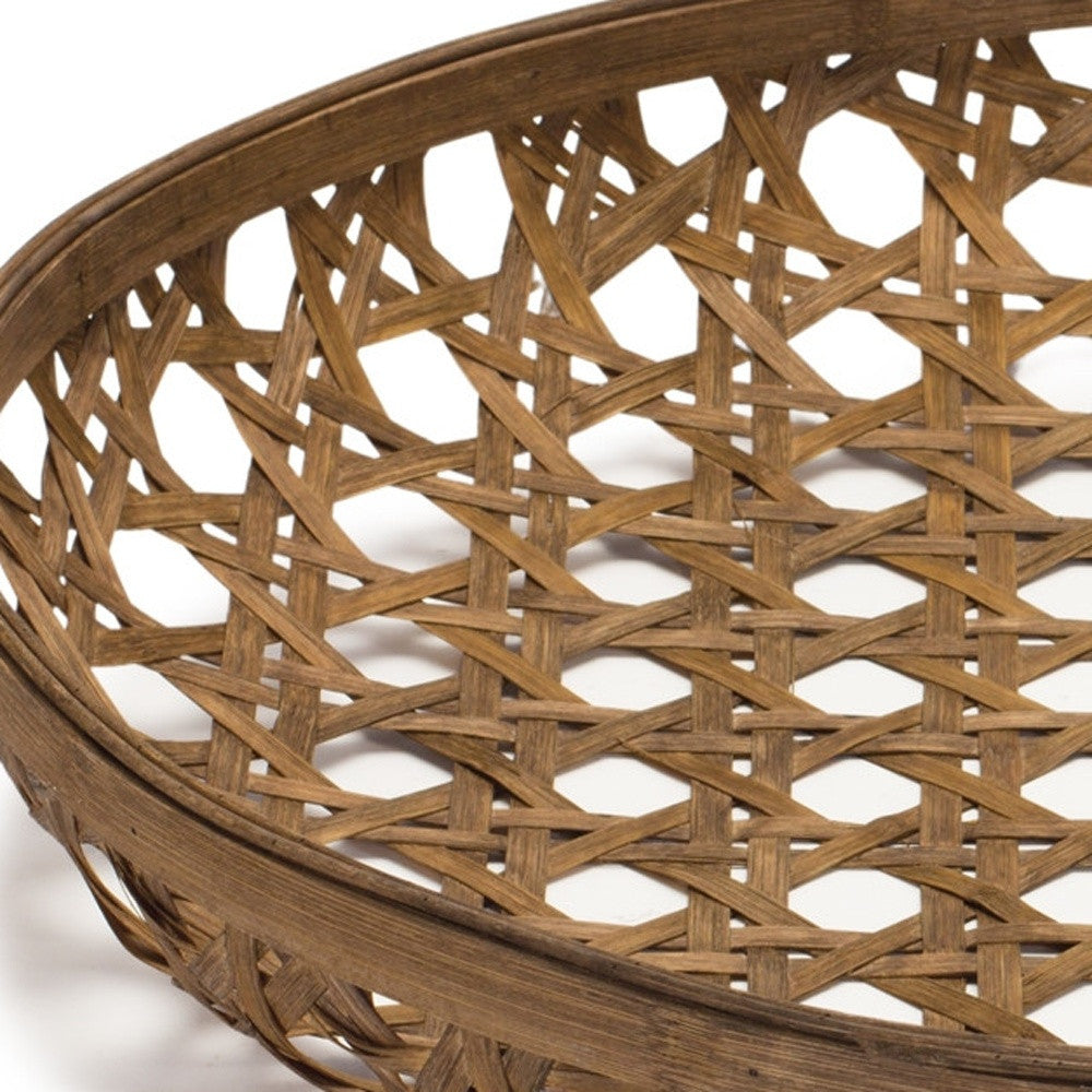 26" Brown Bamboo Weave Round Wood Vanity Tray