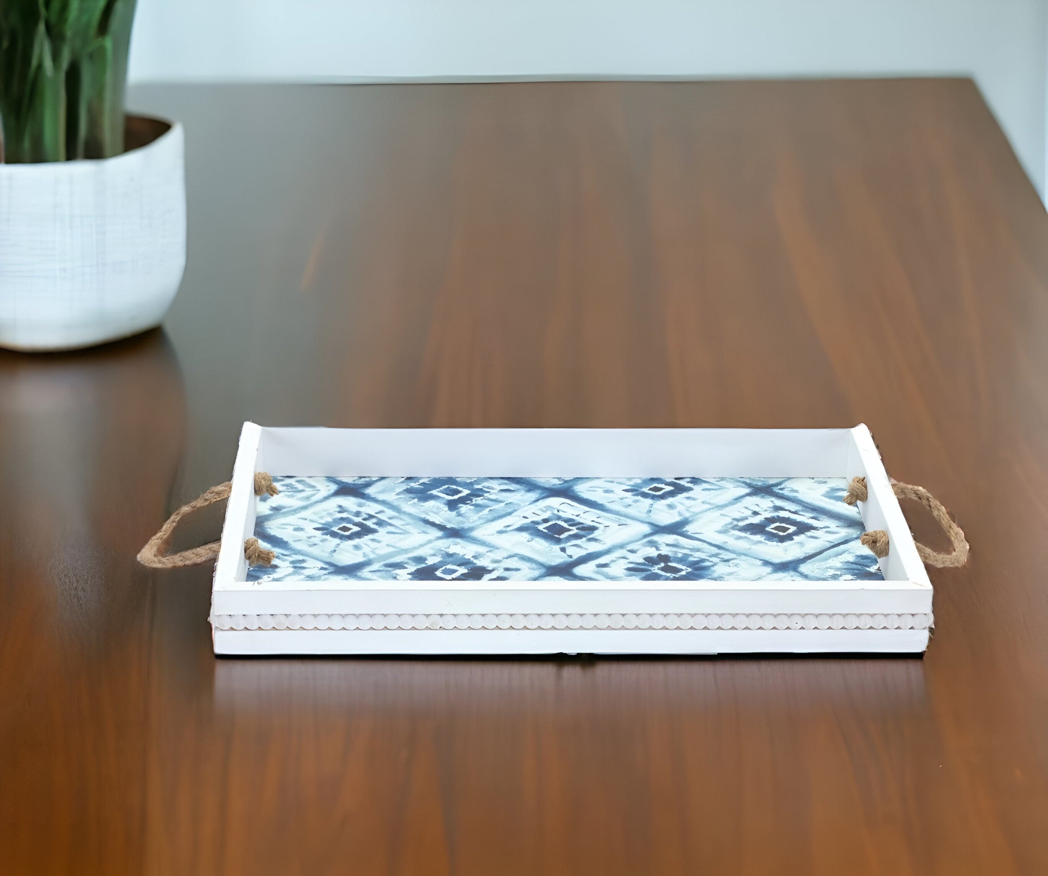 Set of Two White Solid Wood Vanity Tray With Handles