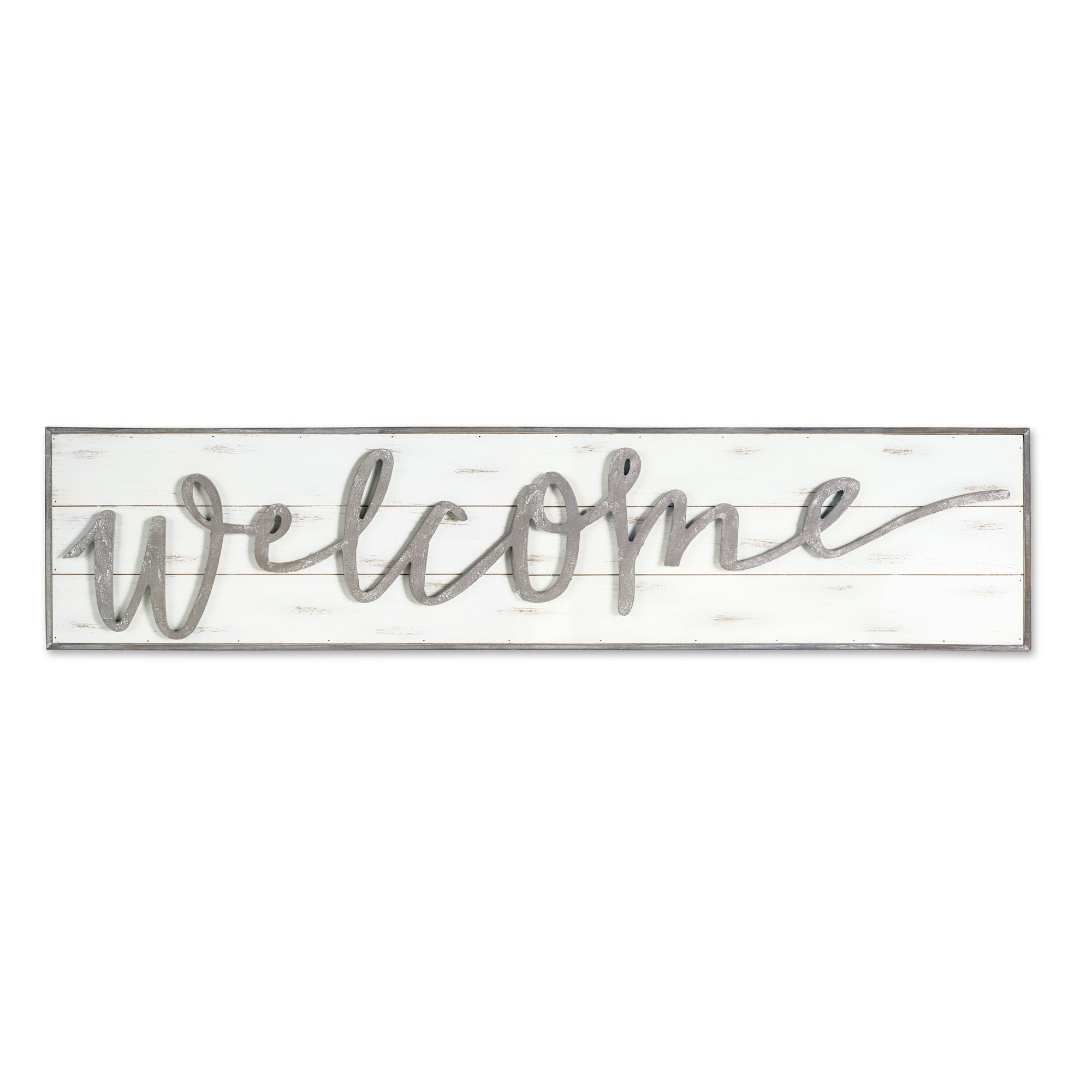 11" X 48" White and Gray Wood Welcome Hanging Wall Decor