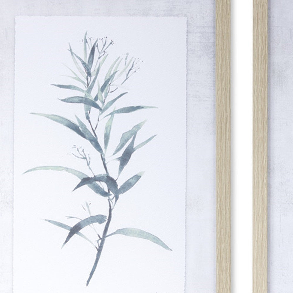 Set of Two 18" X 13" Natural and Gray Leaf Floral Framed Art