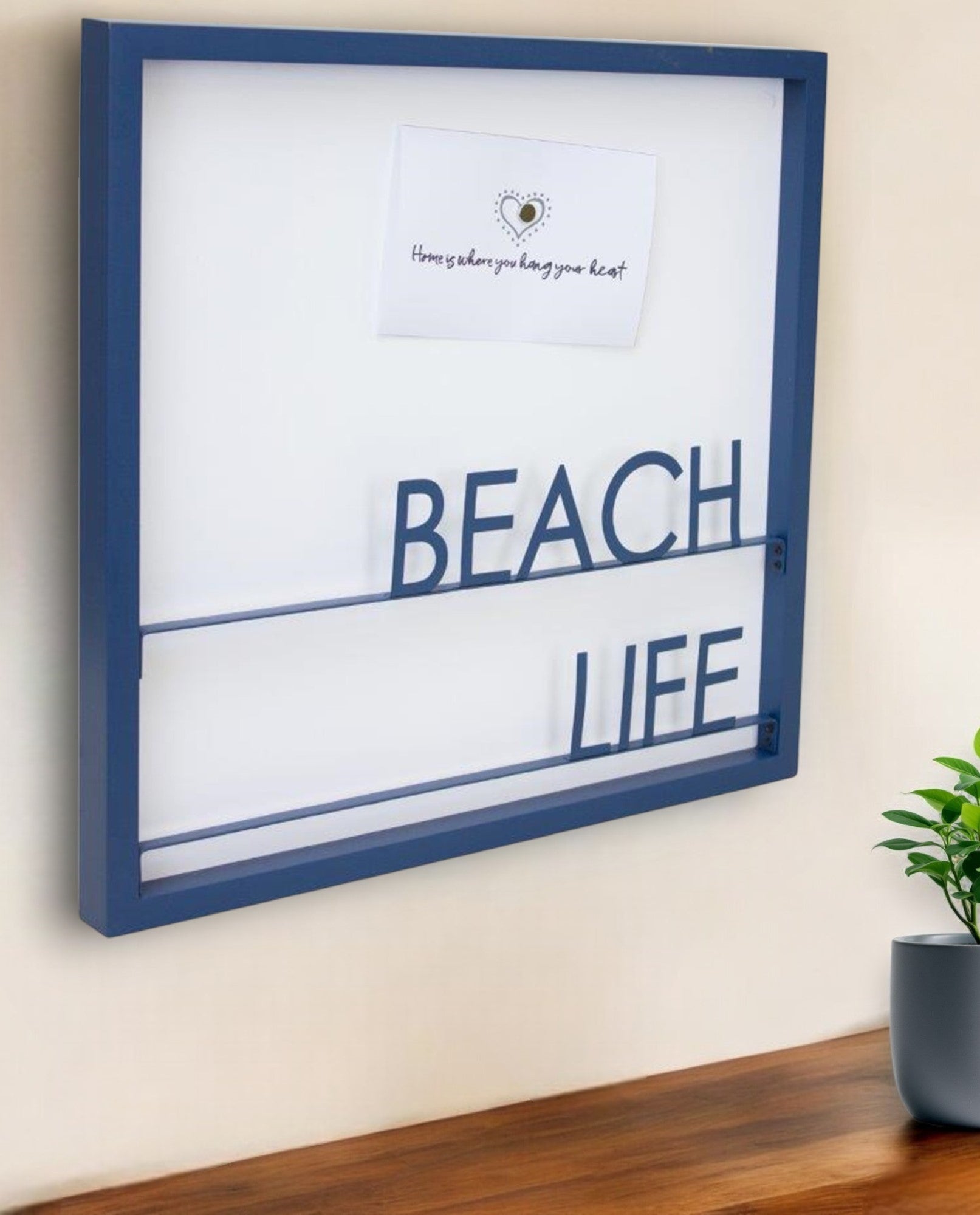 16" X 16" Blue Beach Life Wood and Metal Wall Decor