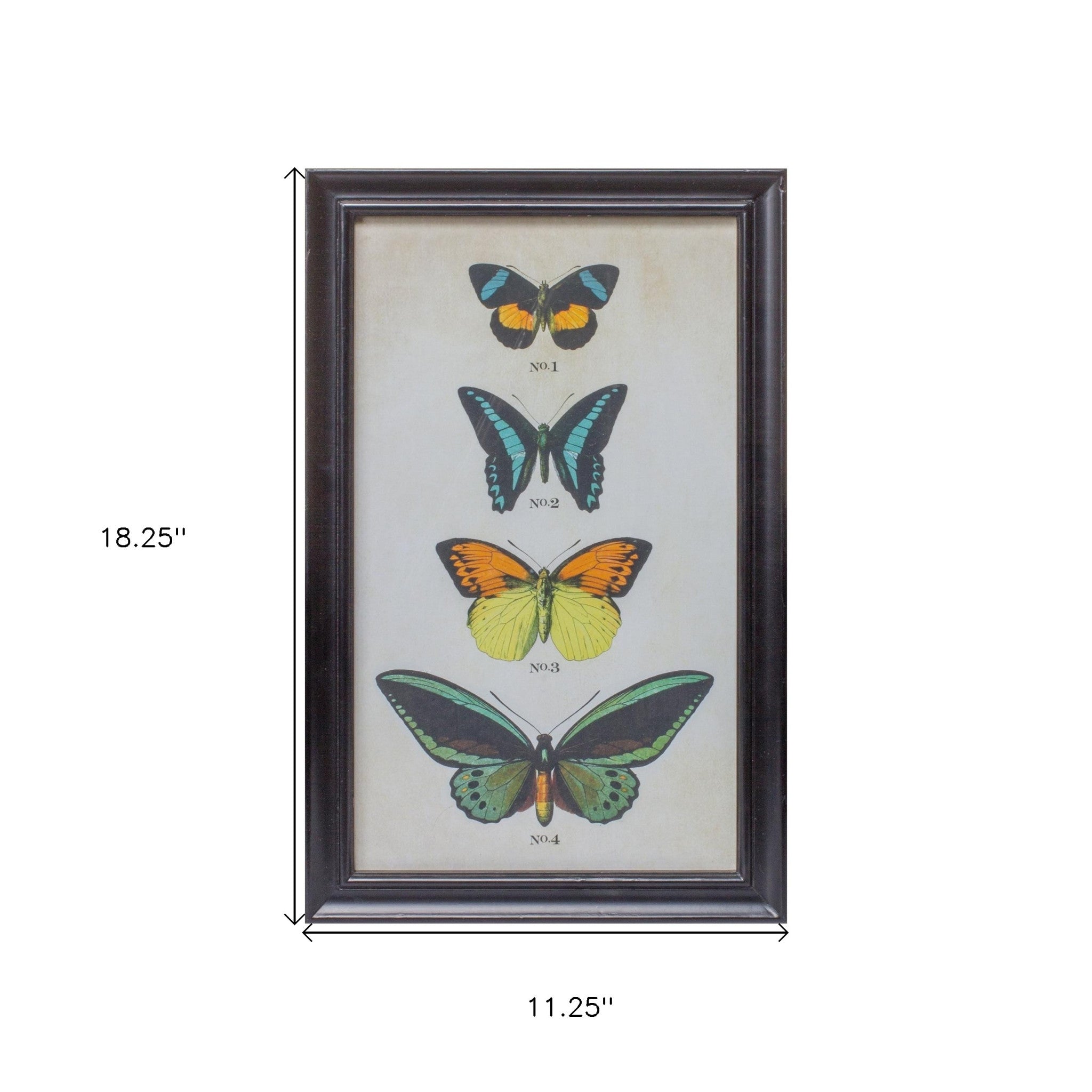 Set of Two 18" X 11" Black Blue and Green Butterfly Solid Wood Framed Art