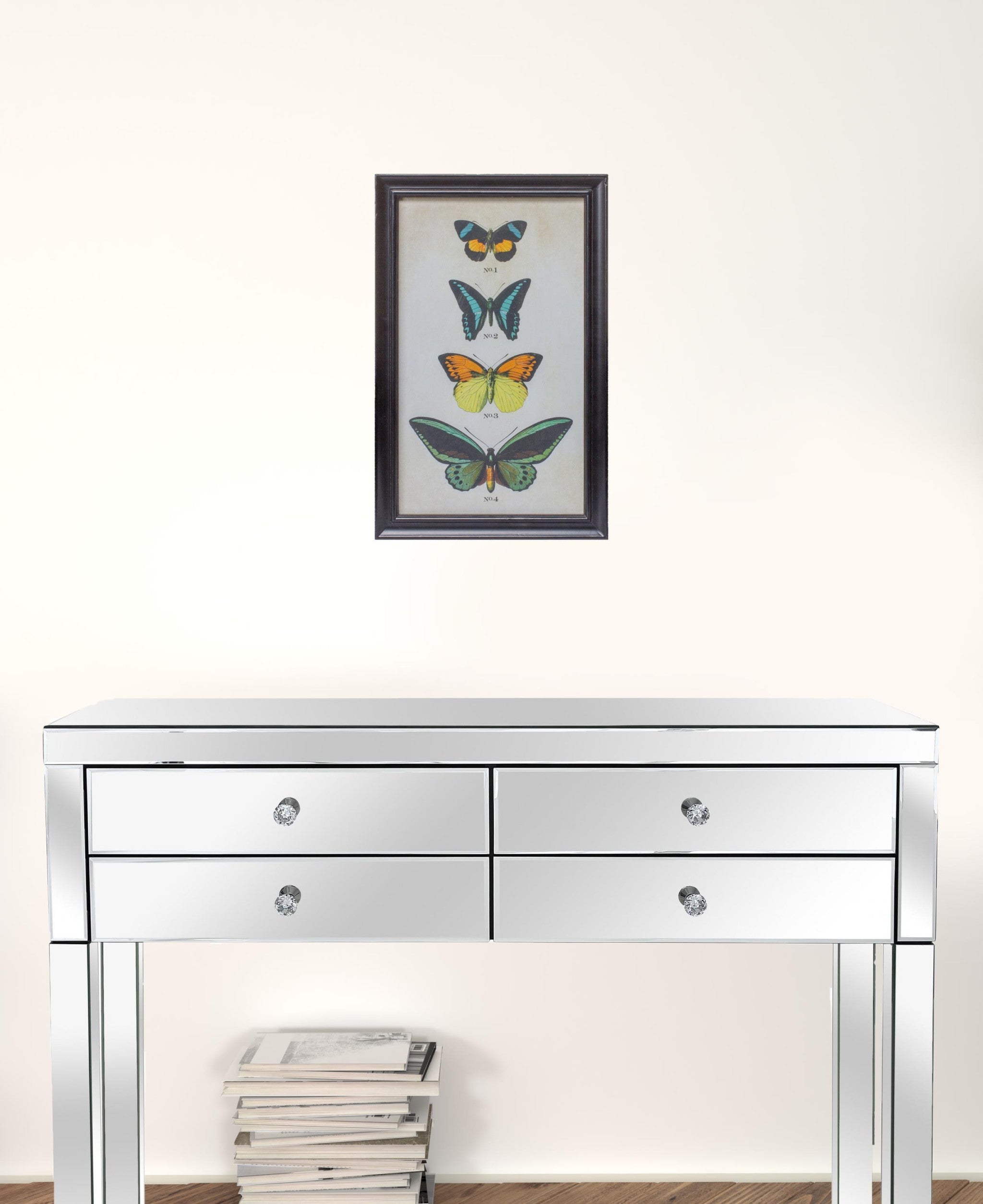 Set of Two 18" X 11" Black Blue and Green Butterfly Solid Wood Framed Art