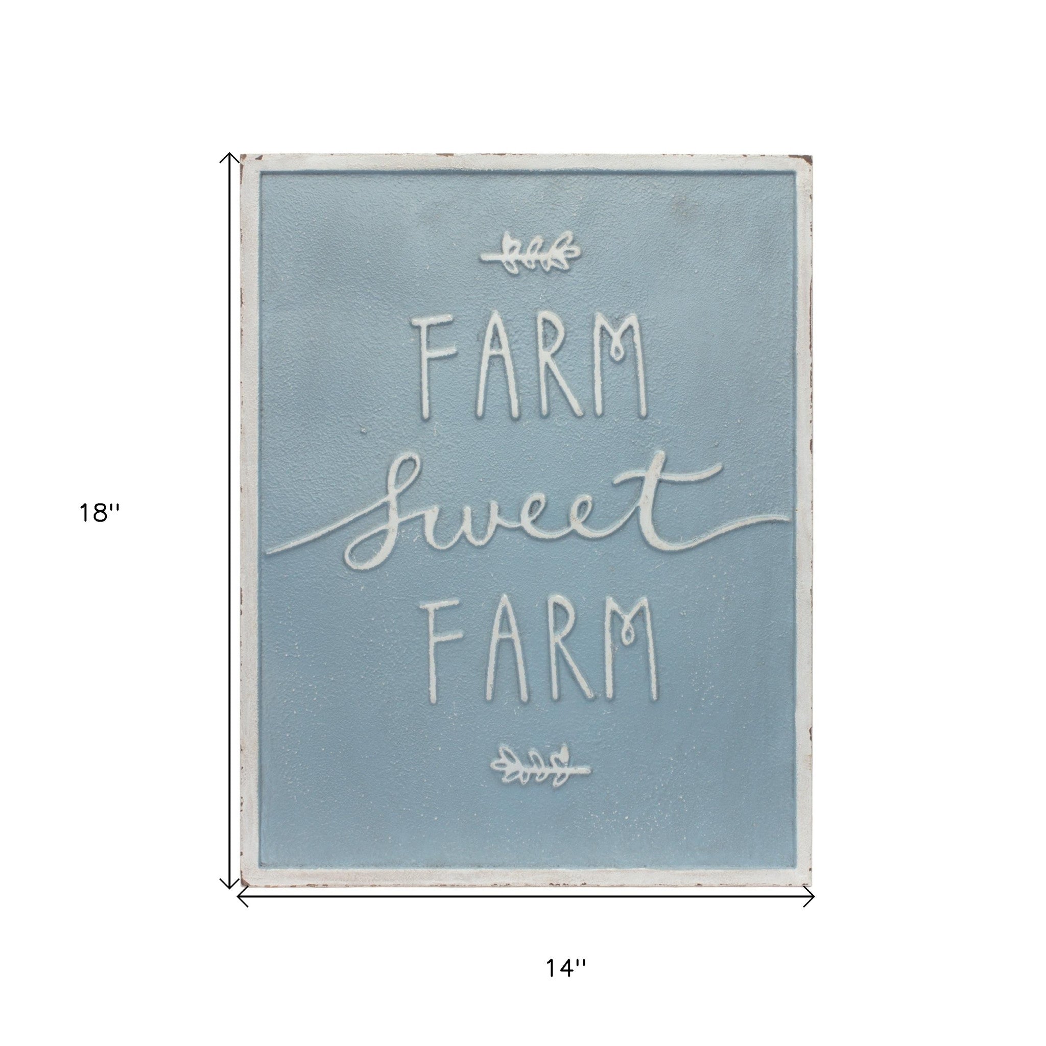 Set of Two 18" X 14" Blue and White Farm Sweet Farm Metal Wall Decor