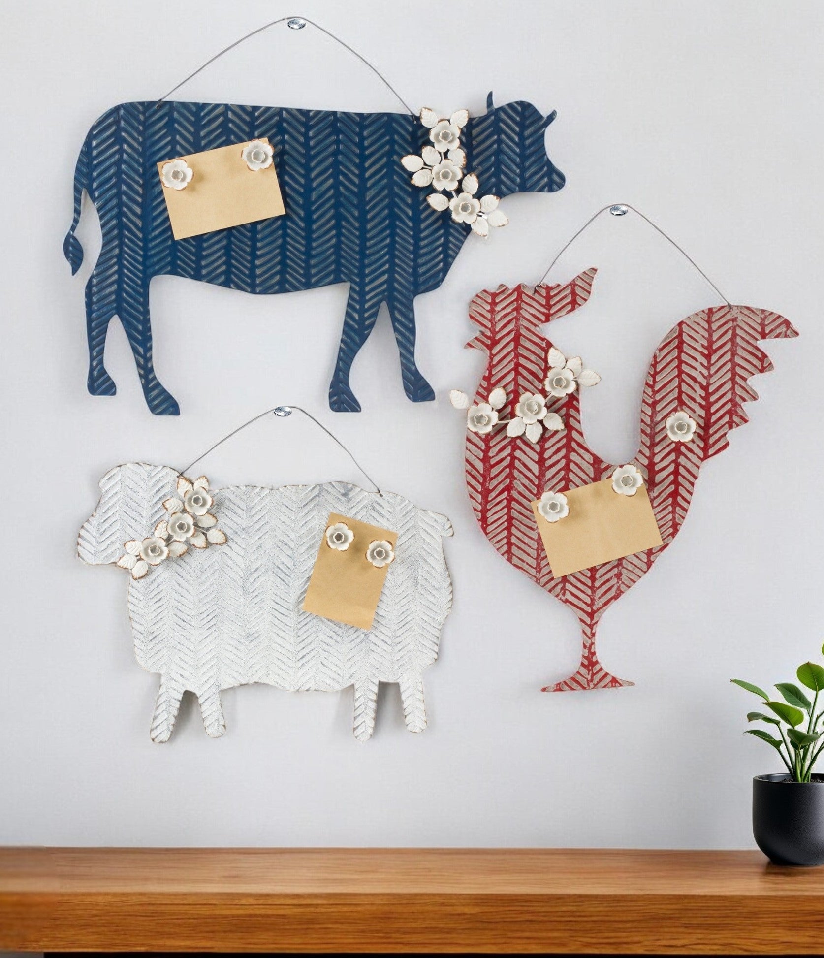 Set of Three 18" X 22" Red White and Blue Farm Animals Metal Magnetic Memo Board