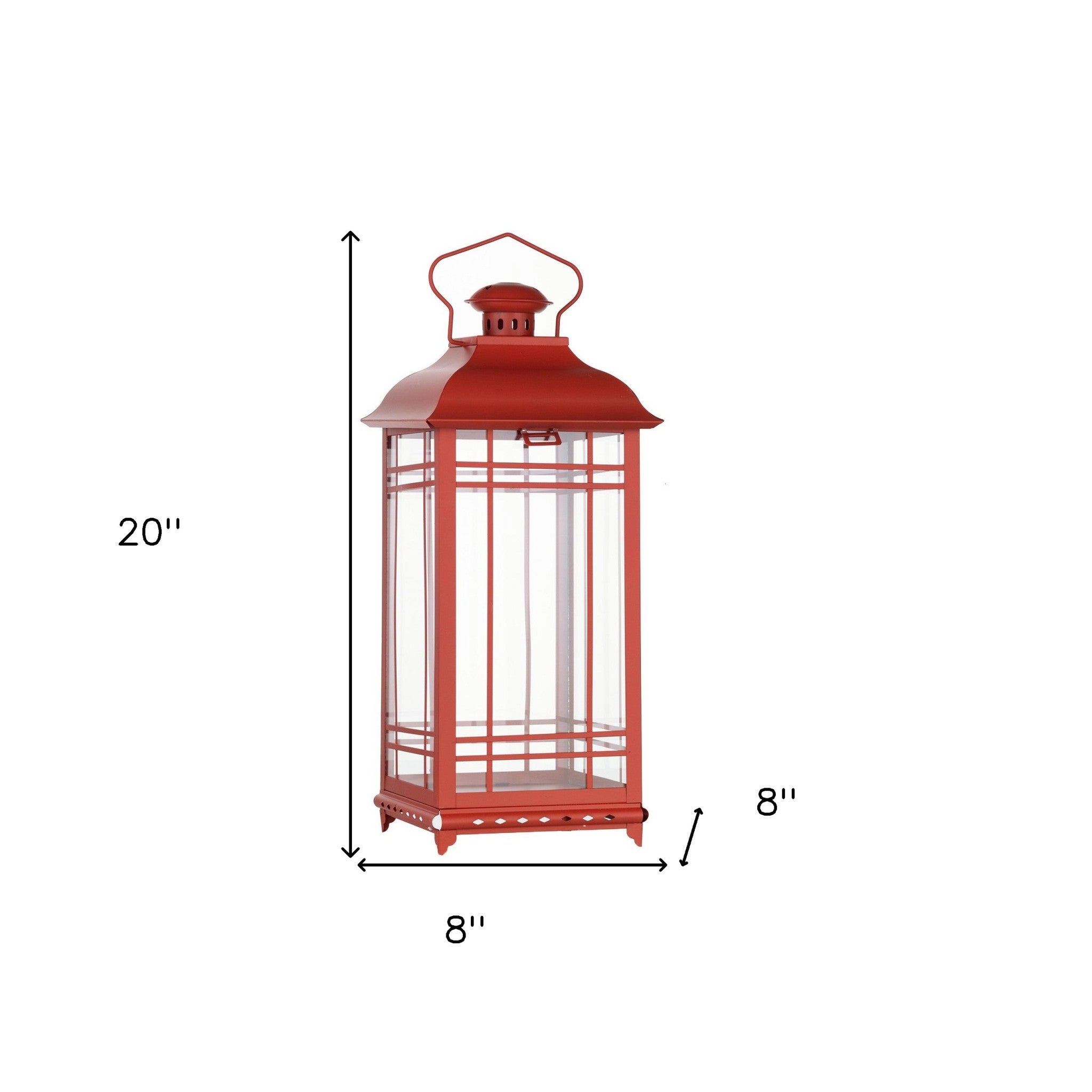 Set of Three Red Glass and Metal Geometric Floor Lantern Candle Holders