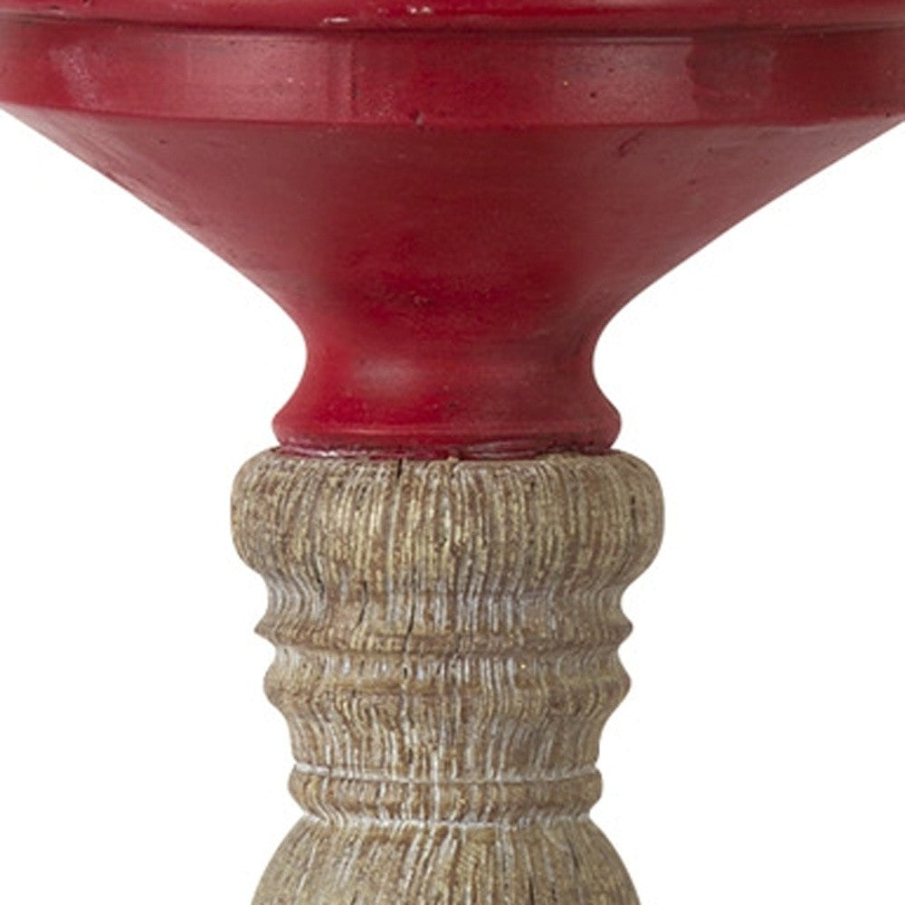 Set of Three Red and Natural Resin Ornate Tabletop Pillar Candle Holders