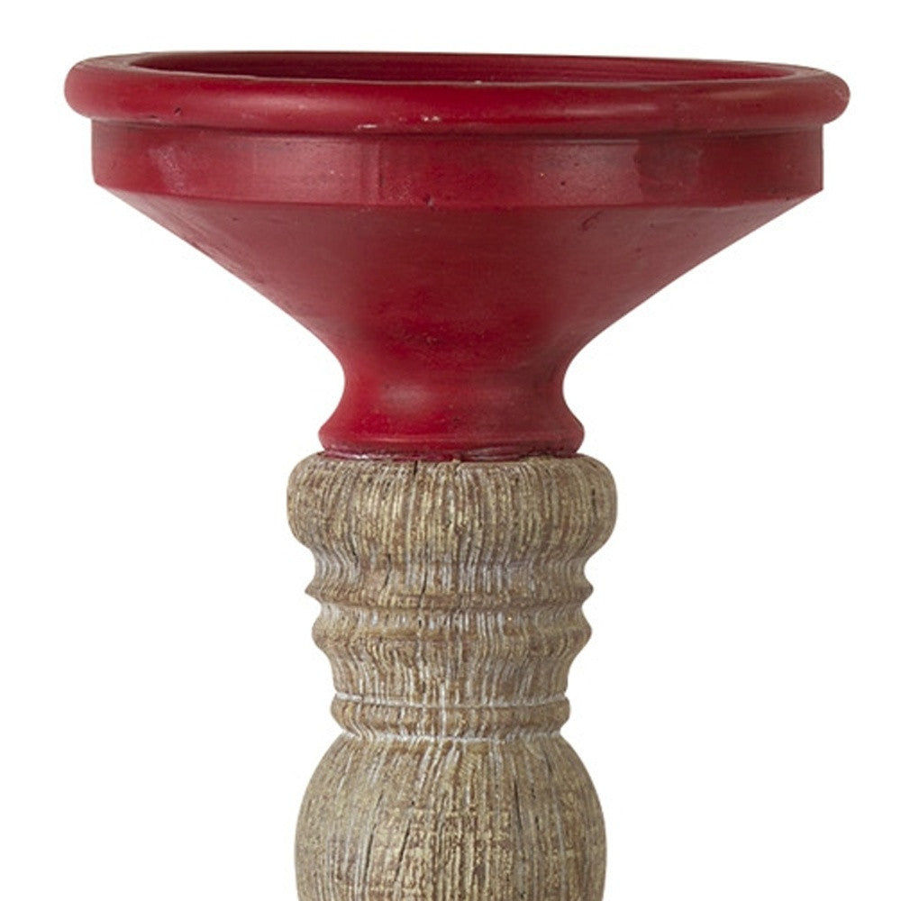 Set of Three Red and Natural Resin Ornate Tabletop Pillar Candle Holders