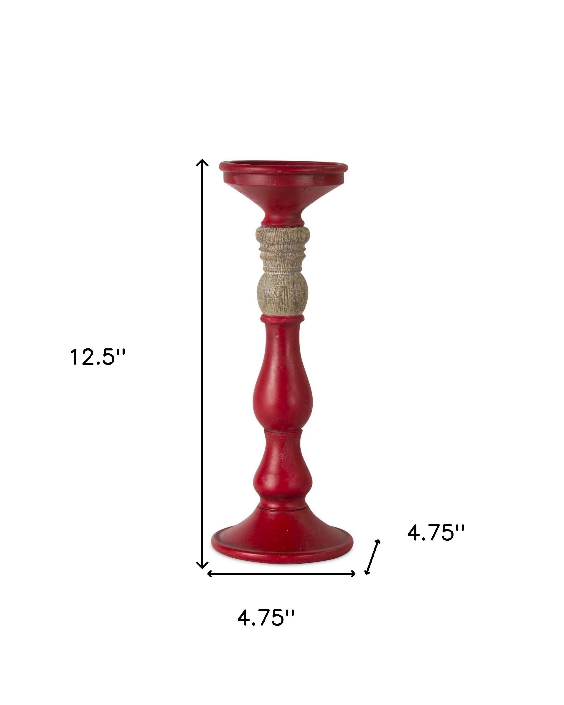 Set of Three Red and Natural Resin Ornate Tabletop Pillar Candle Holders