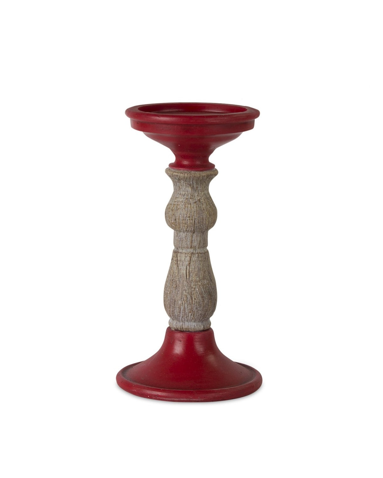 Set of Three Red and Natural Resin Ornate Tabletop Pillar Candle Holders